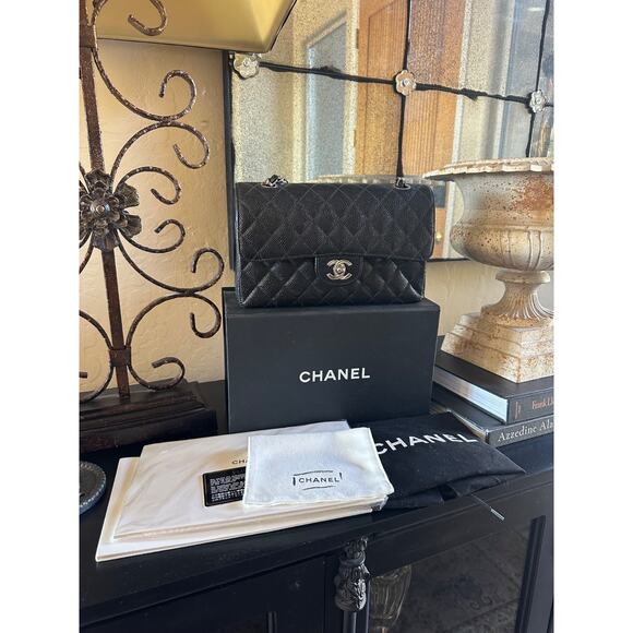 CHANEL Small Classic Double Flap Caviar Handbag Silver Hardware - with Box+ - Picture 3 of 14